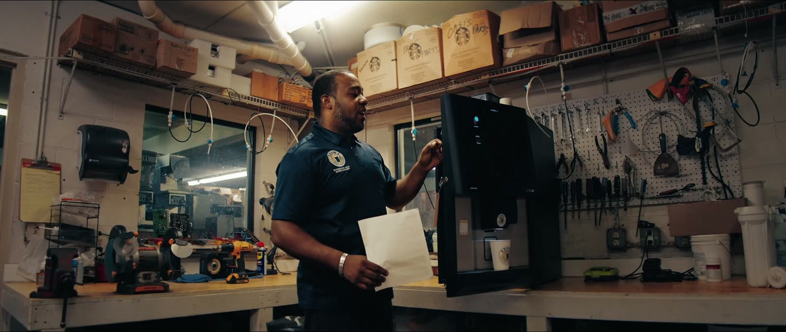 Office breakroom stocked by Aroma Coffee Service